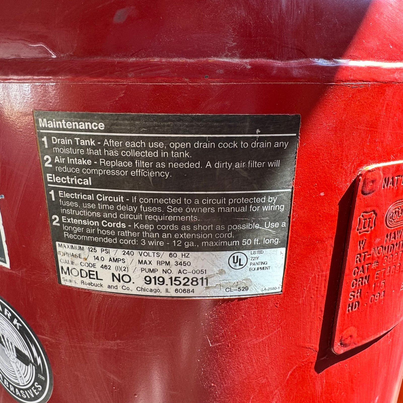 60 gallon Craftman Air Compressor